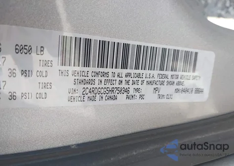 2017 Dodge Grand Caravan Sxt из США, поврежденный, VIN 2C4RDGCG5HR750346